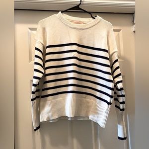 Philosophy republic clothing Women’s sweater white with navy stripes size Large